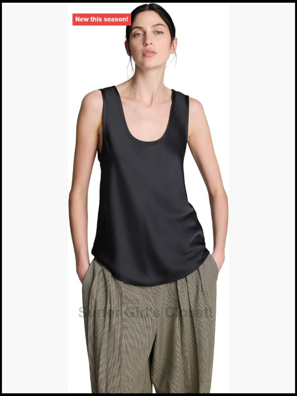 Sleeveless Satin Scoop Neck Tank Top Silk-Like Blouse Business Casual